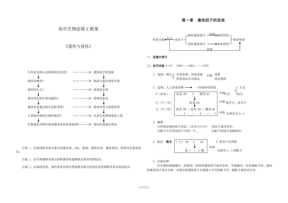 高中生物必修二全套知识结构图参考word