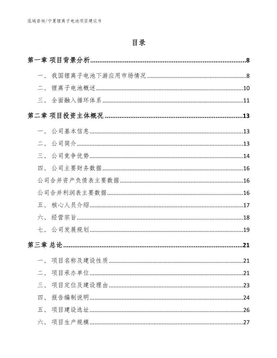 宁夏锂离子电池项目建议书模板参考_第1页