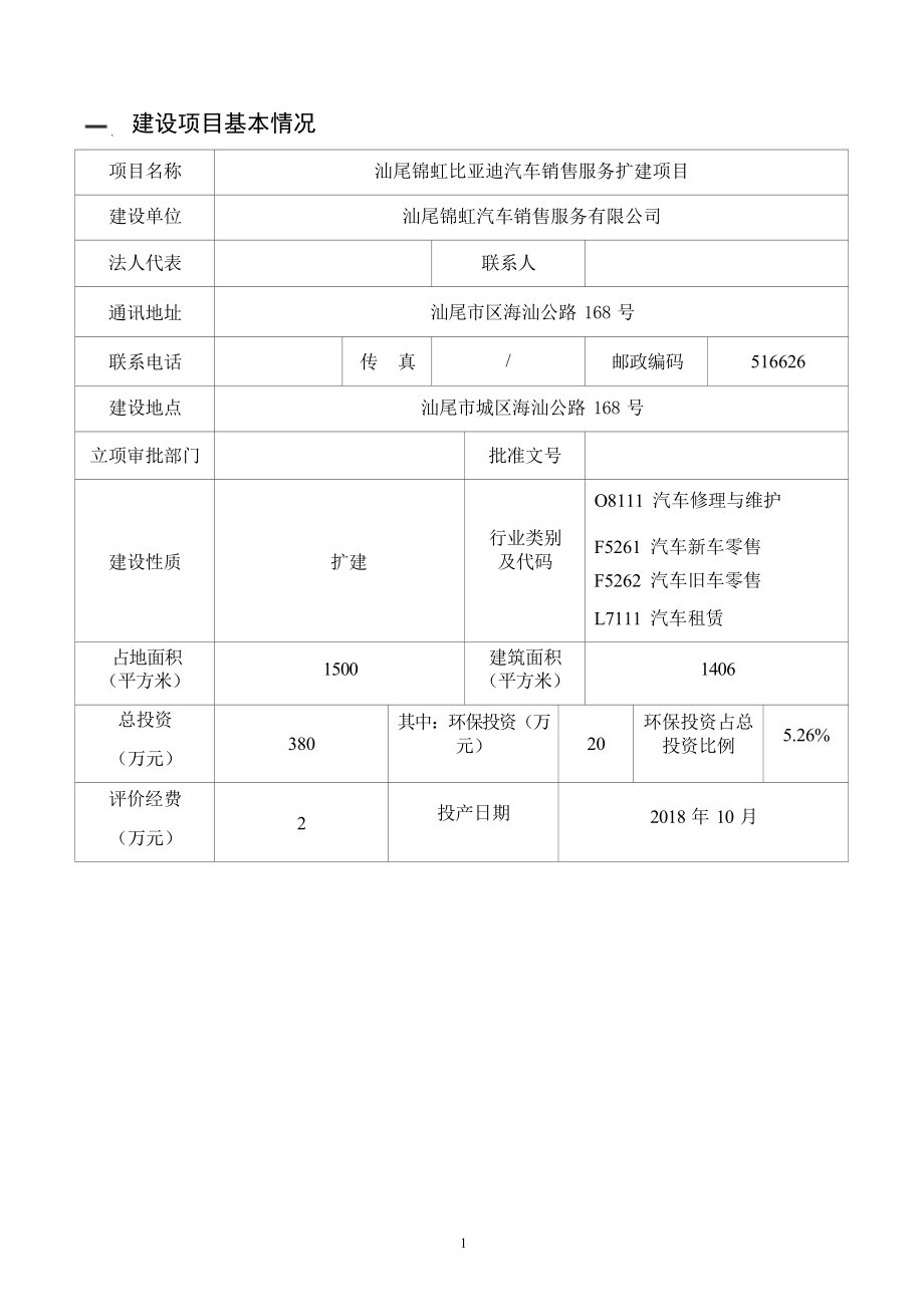汕尾锦虹比亚迪汽车销售服务扩建项目环评报告.docx_第4页