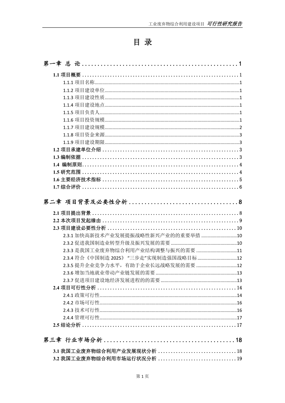 工业废弃物综合利用项目可行性研究报告-可参考案例-备案立项_第2页