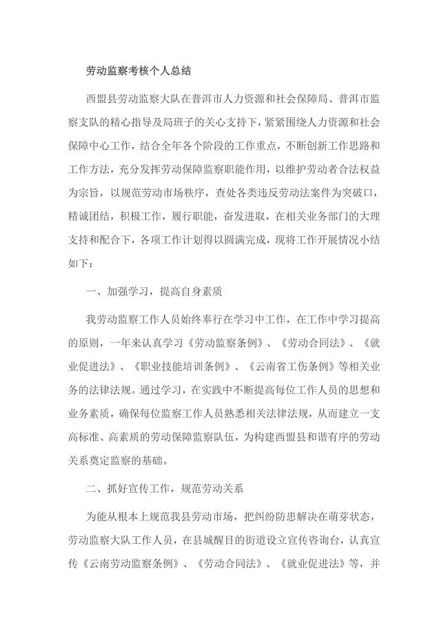 劳动监察考核个人总结