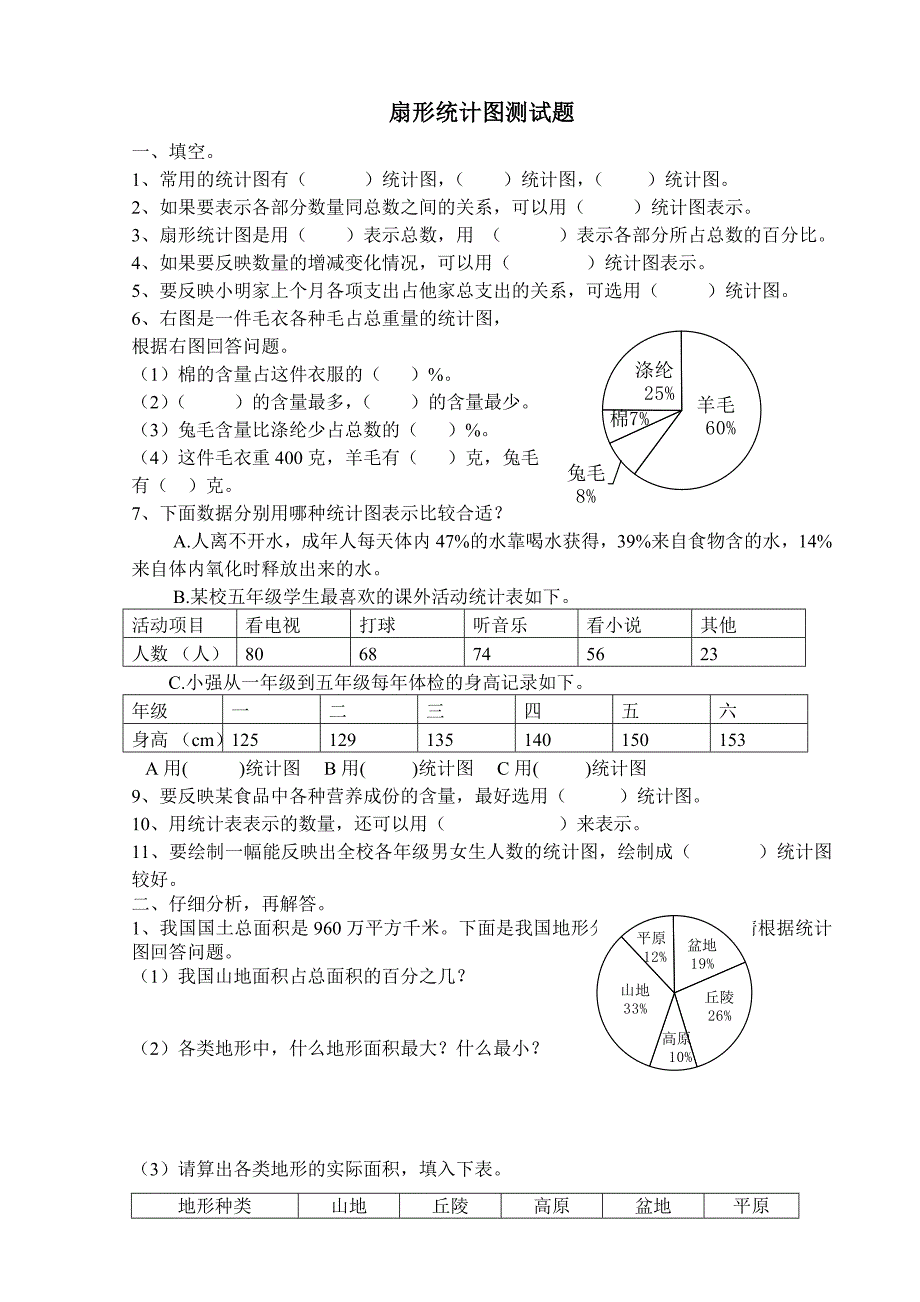 扇形统计图测试题.doc_第1页