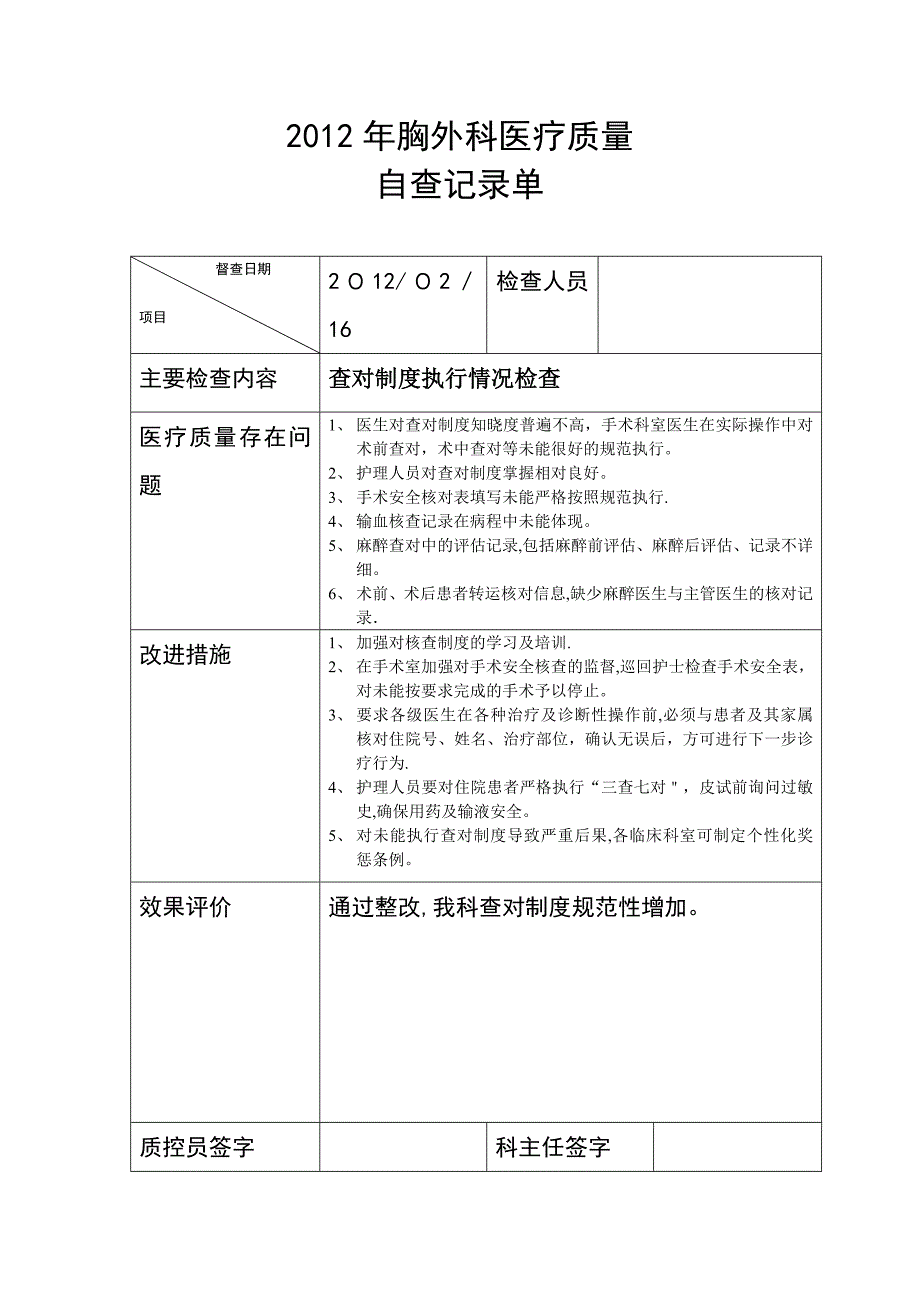 胸外科每月医疗质量检查记录单_第2页