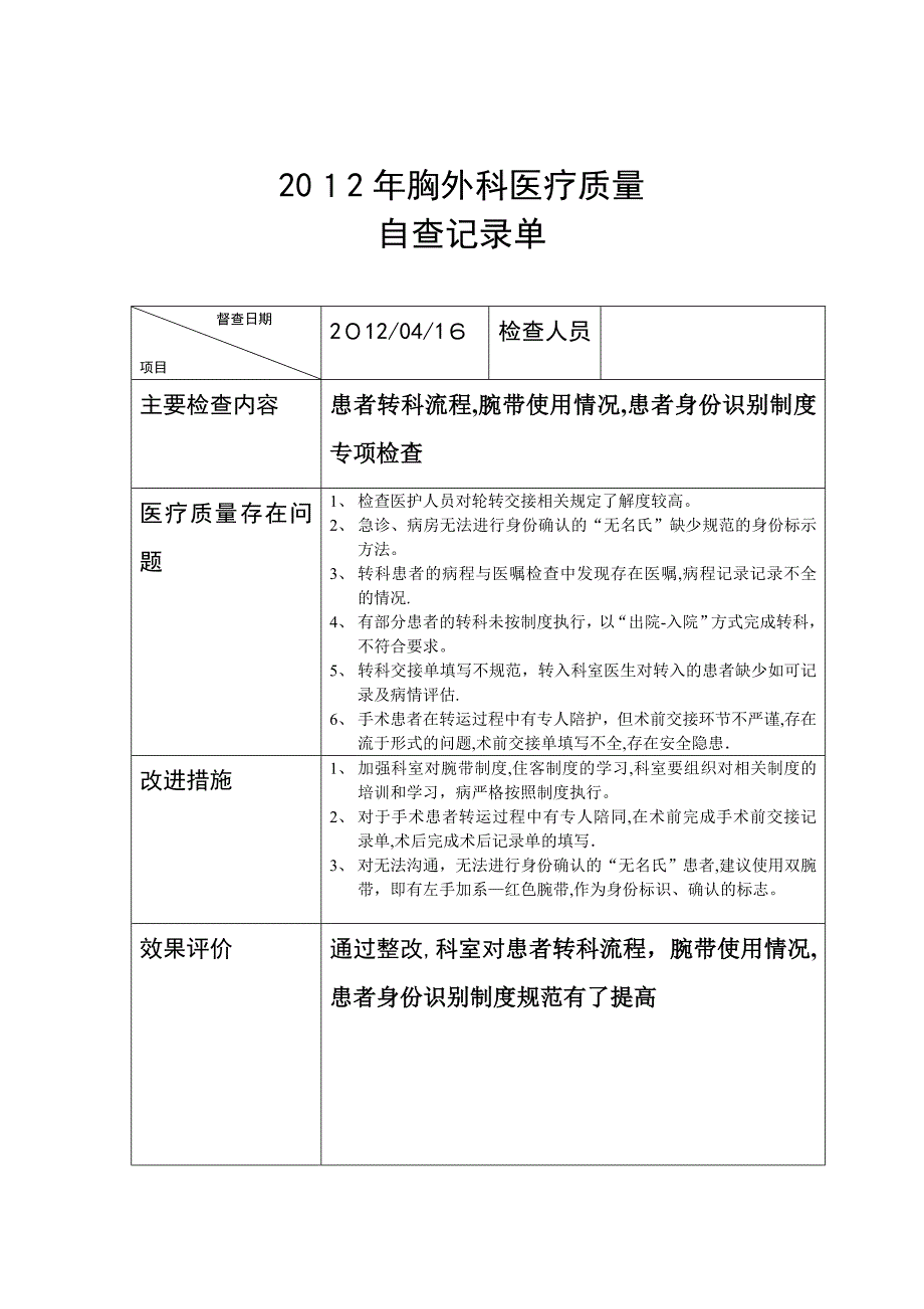 胸外科每月医疗质量检查记录单_第4页