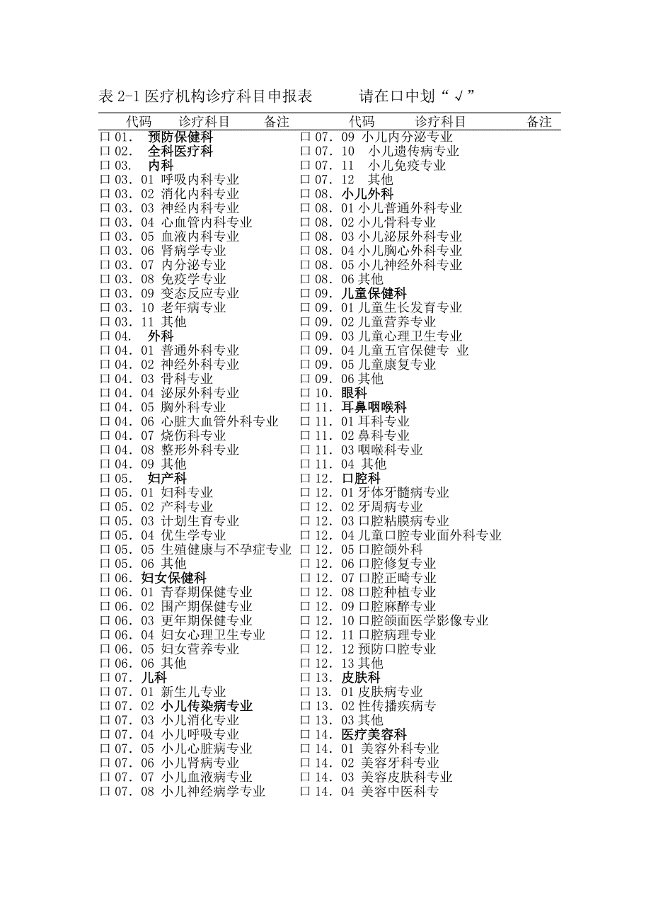 医疗机构诊疗科目申报表(2017年版).doc_第1页