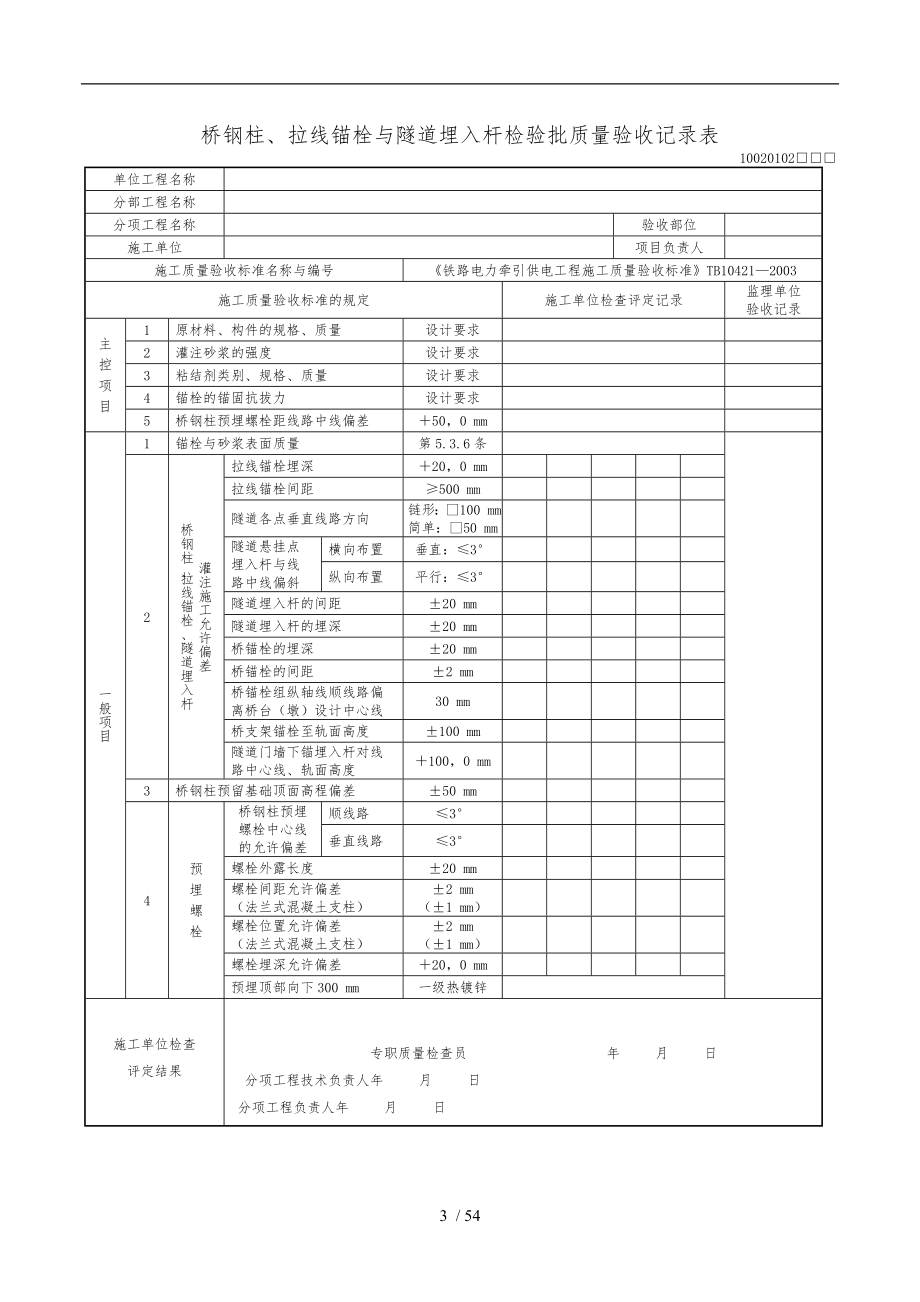 接触网检验批质量验收表格模板_第3页