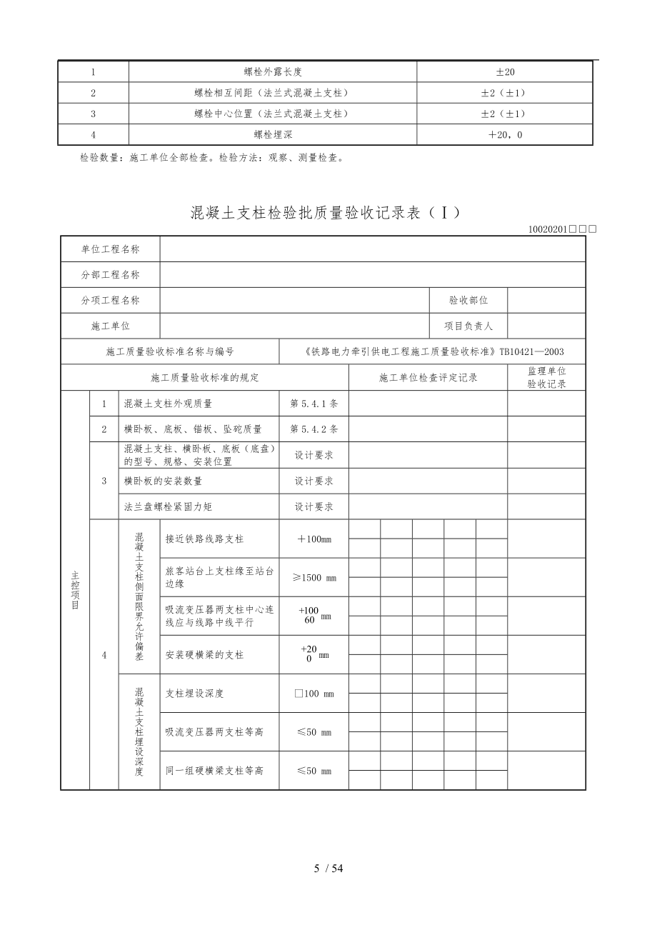 接触网检验批质量验收表格模板_第5页