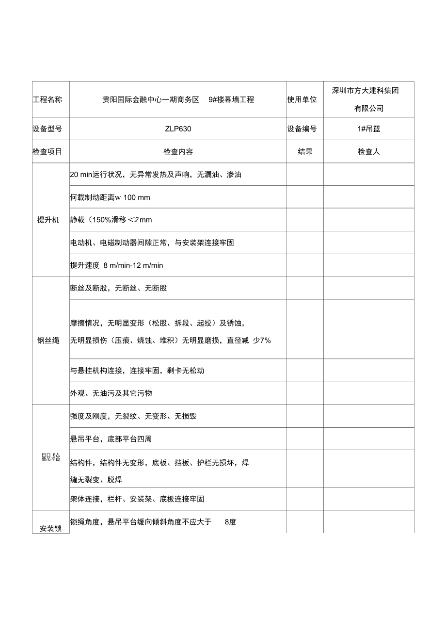 吊篮每日检查记录表_第1页