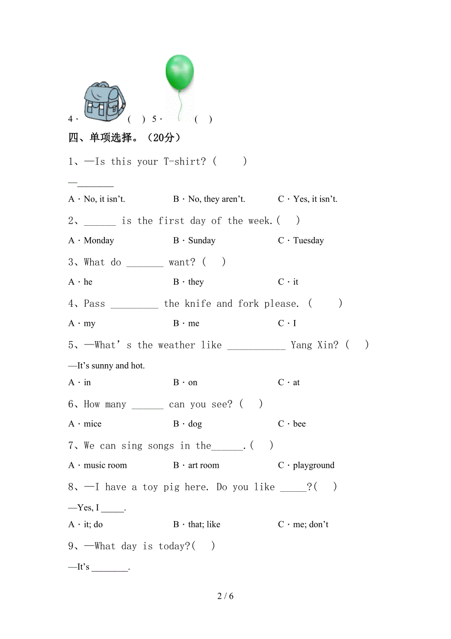 PEP四年级英语上册期中模拟考试【参考答案】.doc_第2页