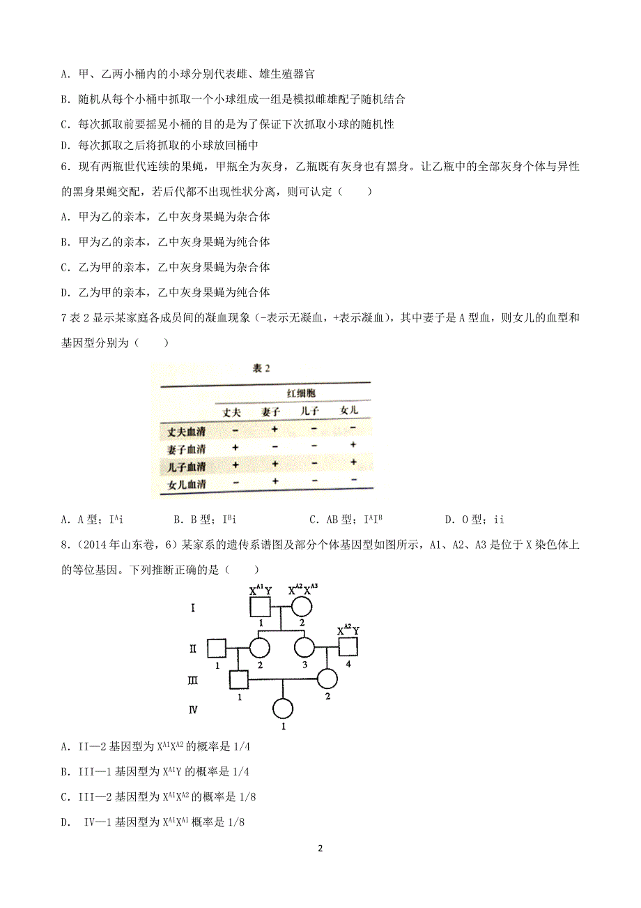 遗传规律和伴性遗传练习题.doc_第2页