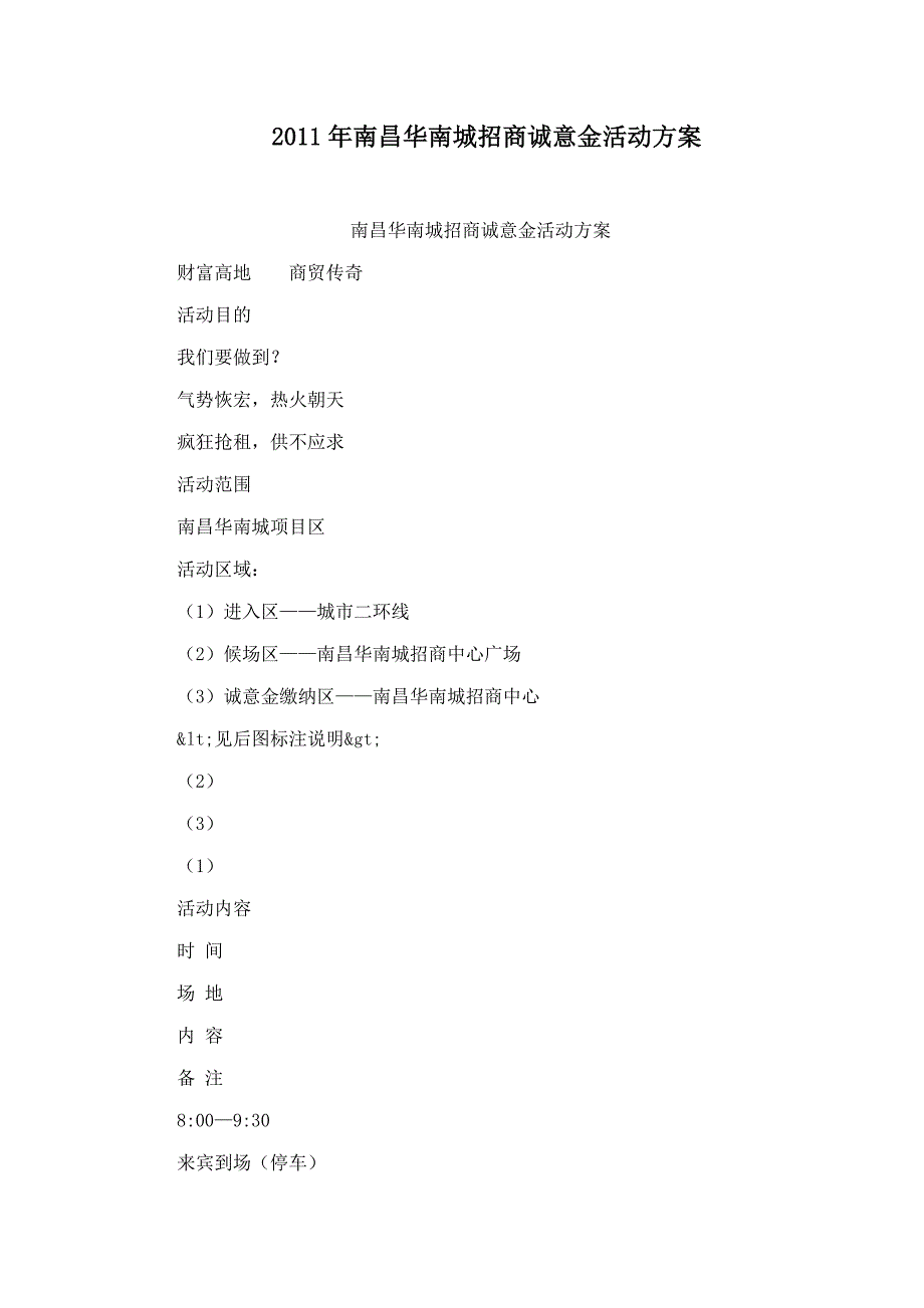 2011年南昌华南城招商诚意金活动方案.doc_第1页