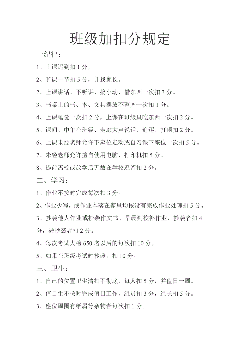 初中班级加扣分规定.doc_第1页
