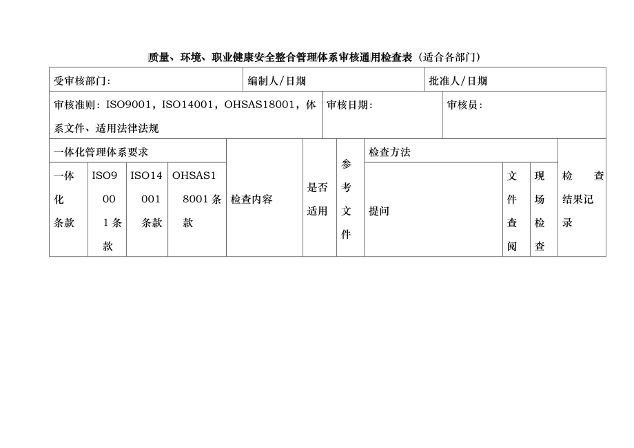 三体系内审检表表(参考)_第1页