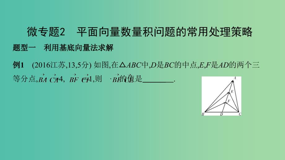 江苏专用2019高考数学二轮复习专题一三角函数和平面向量微专题2平面向量数量积问题的常用处理策略课件.ppt_第2页