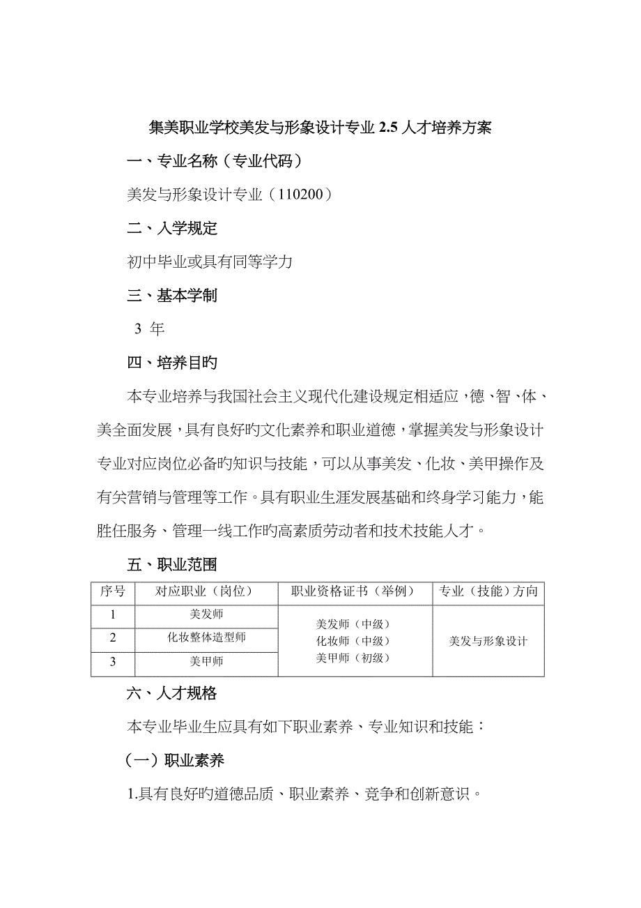 美发专业2.5人才培养方案_第2页