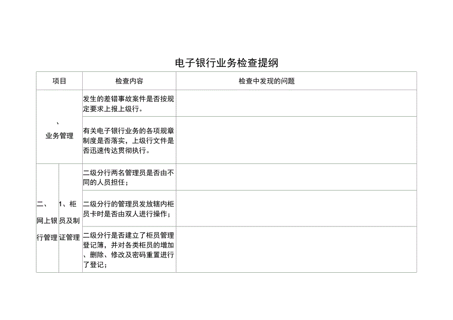 2019年银行分行重要岗位、重要环节规章制度执行情况：电子银行业务检查提纲_第2页