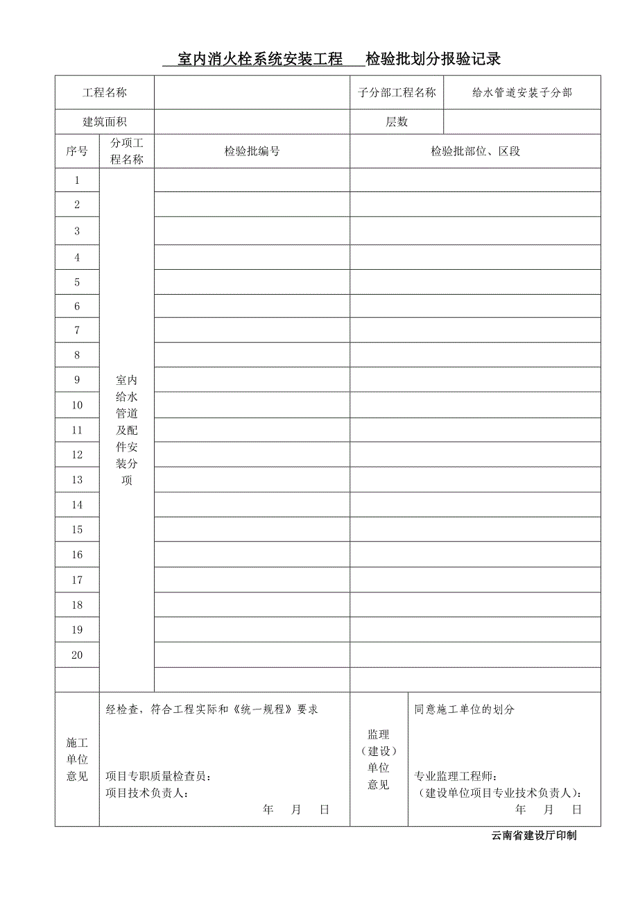室内消火栓系统安装工程检验批划分报验记录_第2页