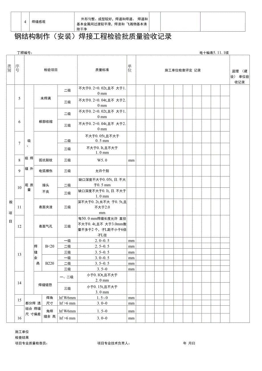 钢结构制作安装焊接分工程检验批质量验收记录表格_第2页