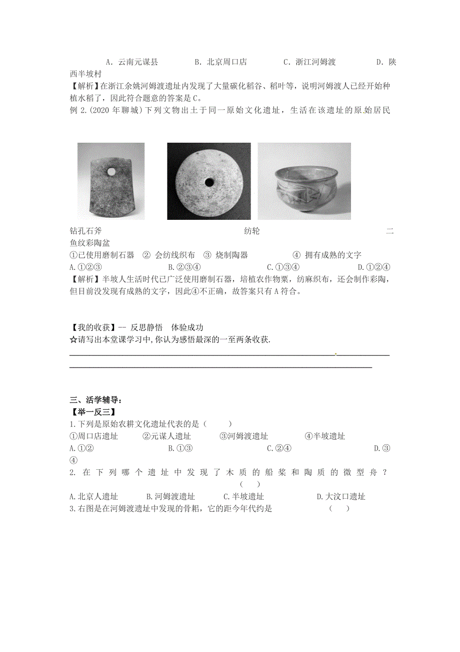 重庆市江津五中七年级历史上册 第2课 原始农耕文化的遗存导学案（无答案） 川教版_第3页