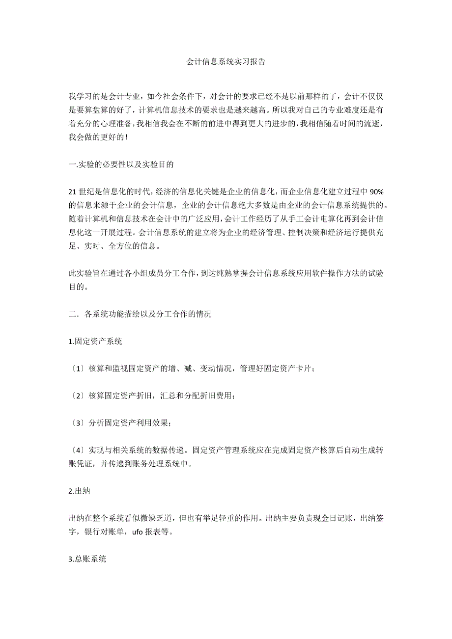 会计信息系统实习报告_第1页