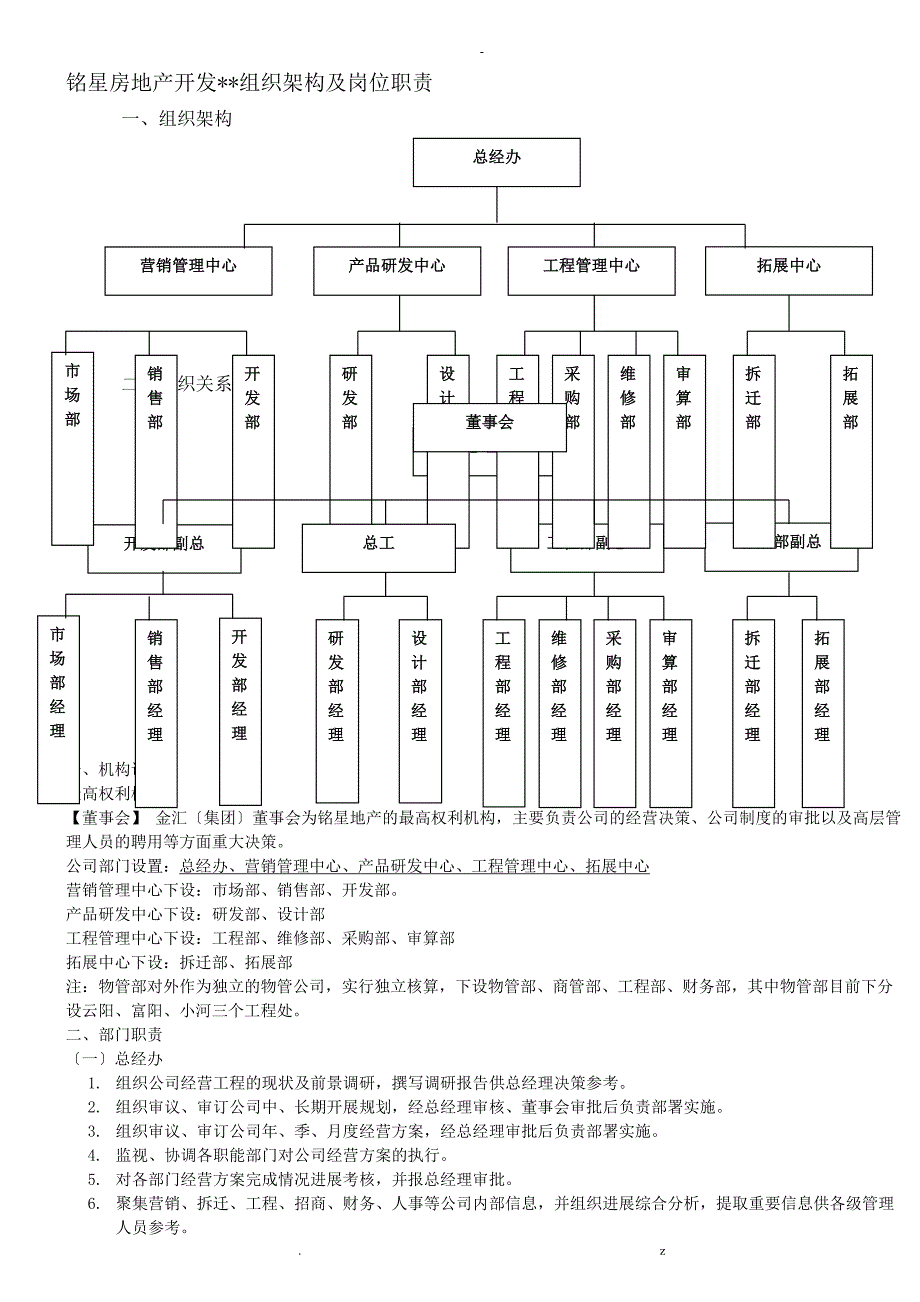 房地产开发公司组织架构及岗位职责_第1页