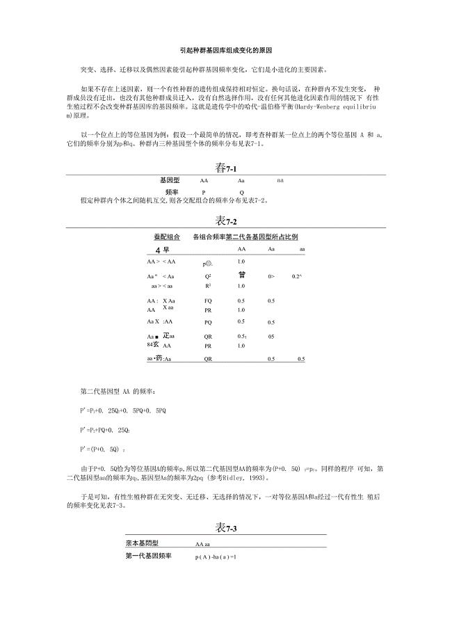 引起种群基因库组成变化的原因