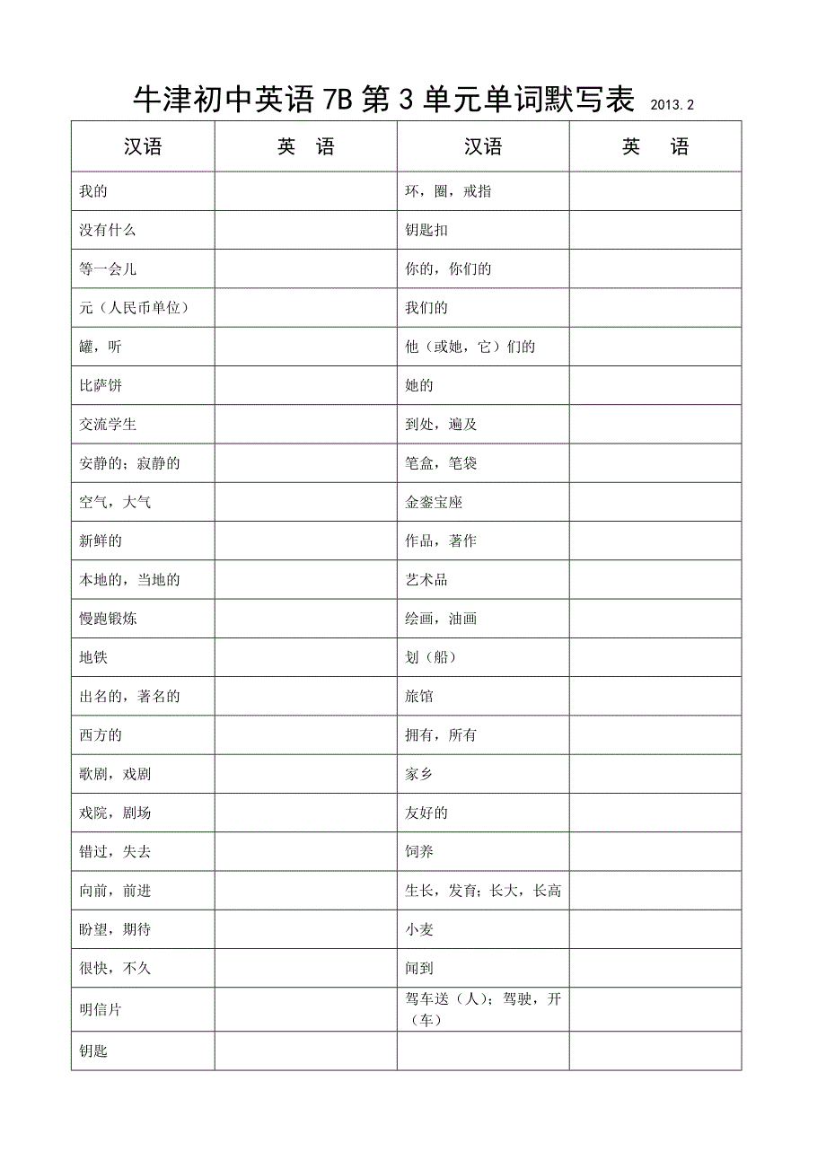 苏教版牛津初中7B英语18单元单词默写表最新_第3页