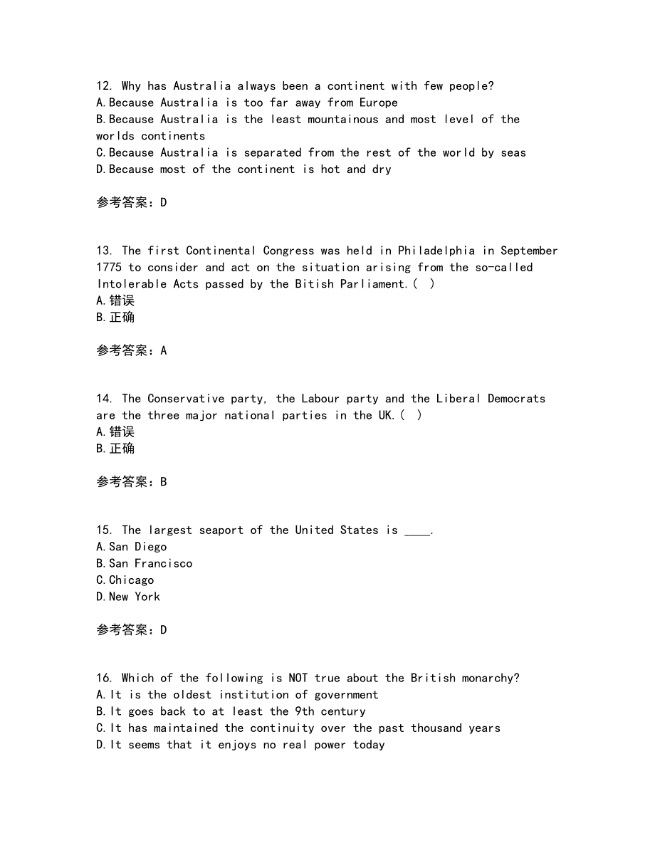 北京语言大学21秋《英语国家概况》在线作业二满分答案66_第4页