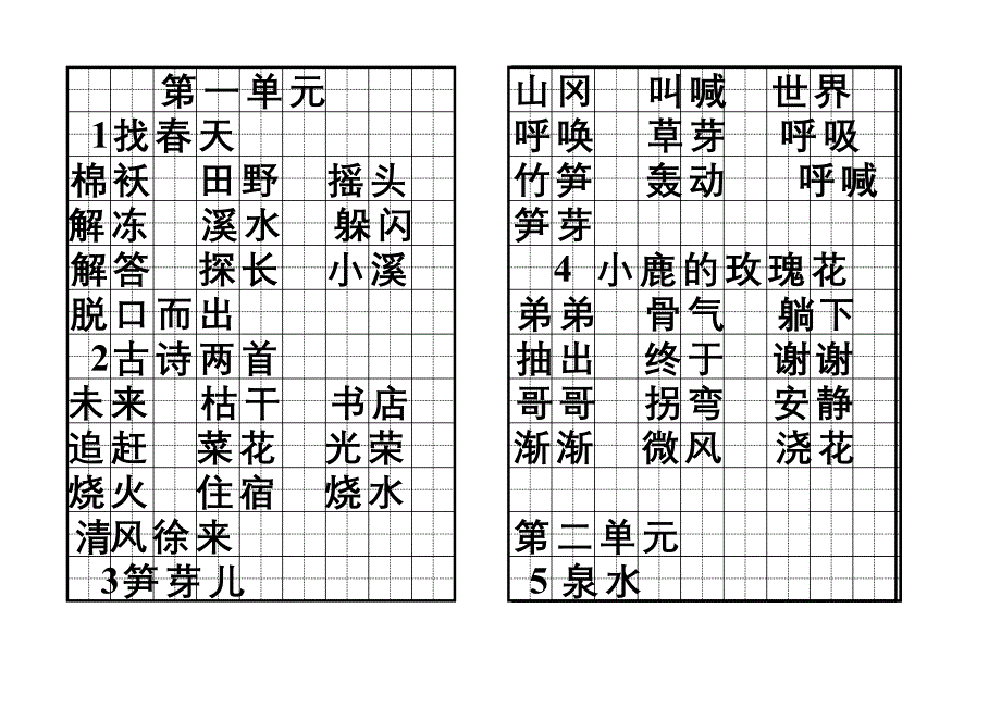 小学二年级下册语文全册各课的词语积累表.doc_第1页