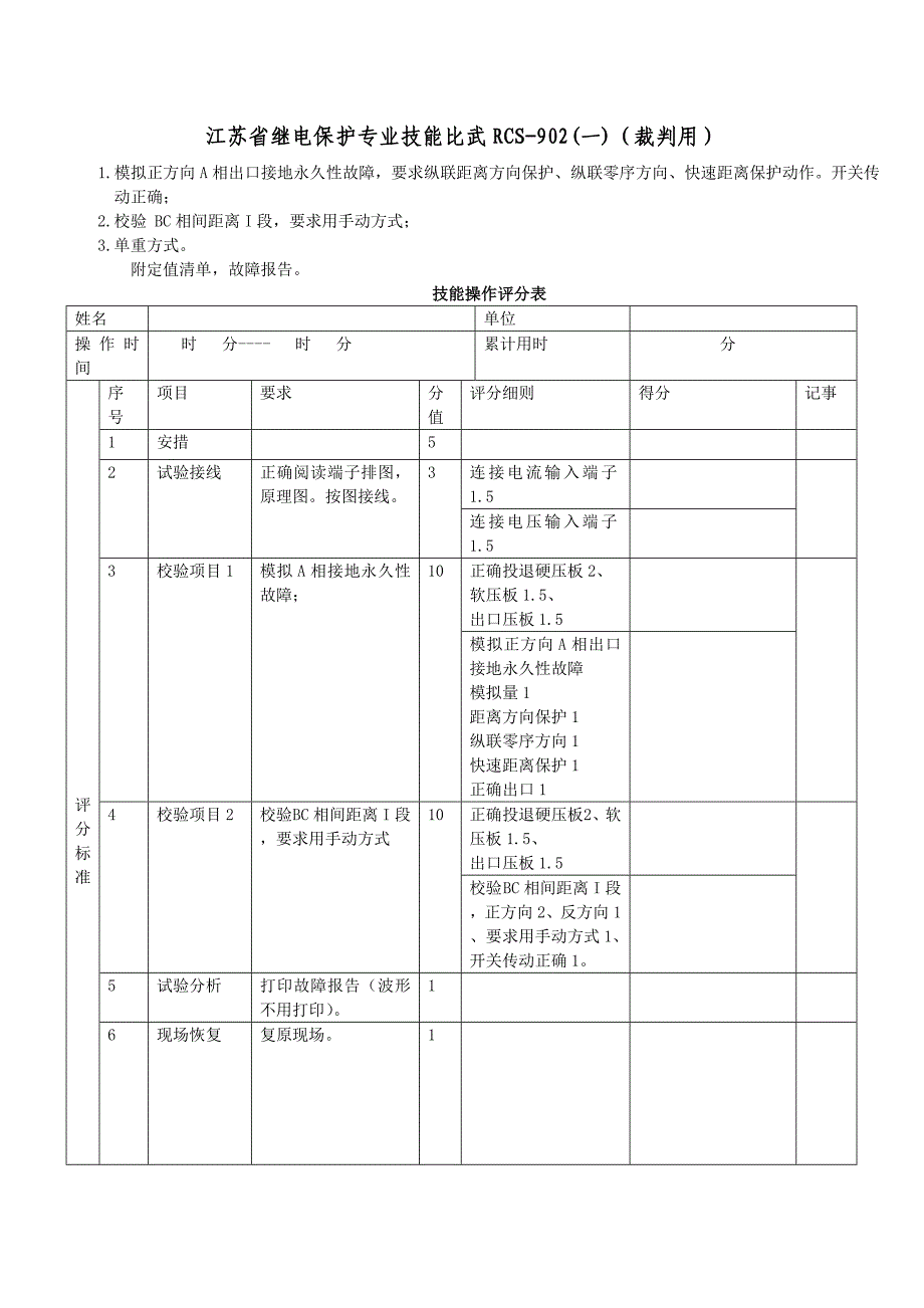 江苏省继电保护专业技能比武RCS902(1-5)(裁判用)_第1页