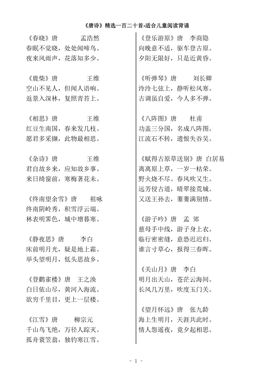 唐诗三百首精选-可直接打印.doc_第1页