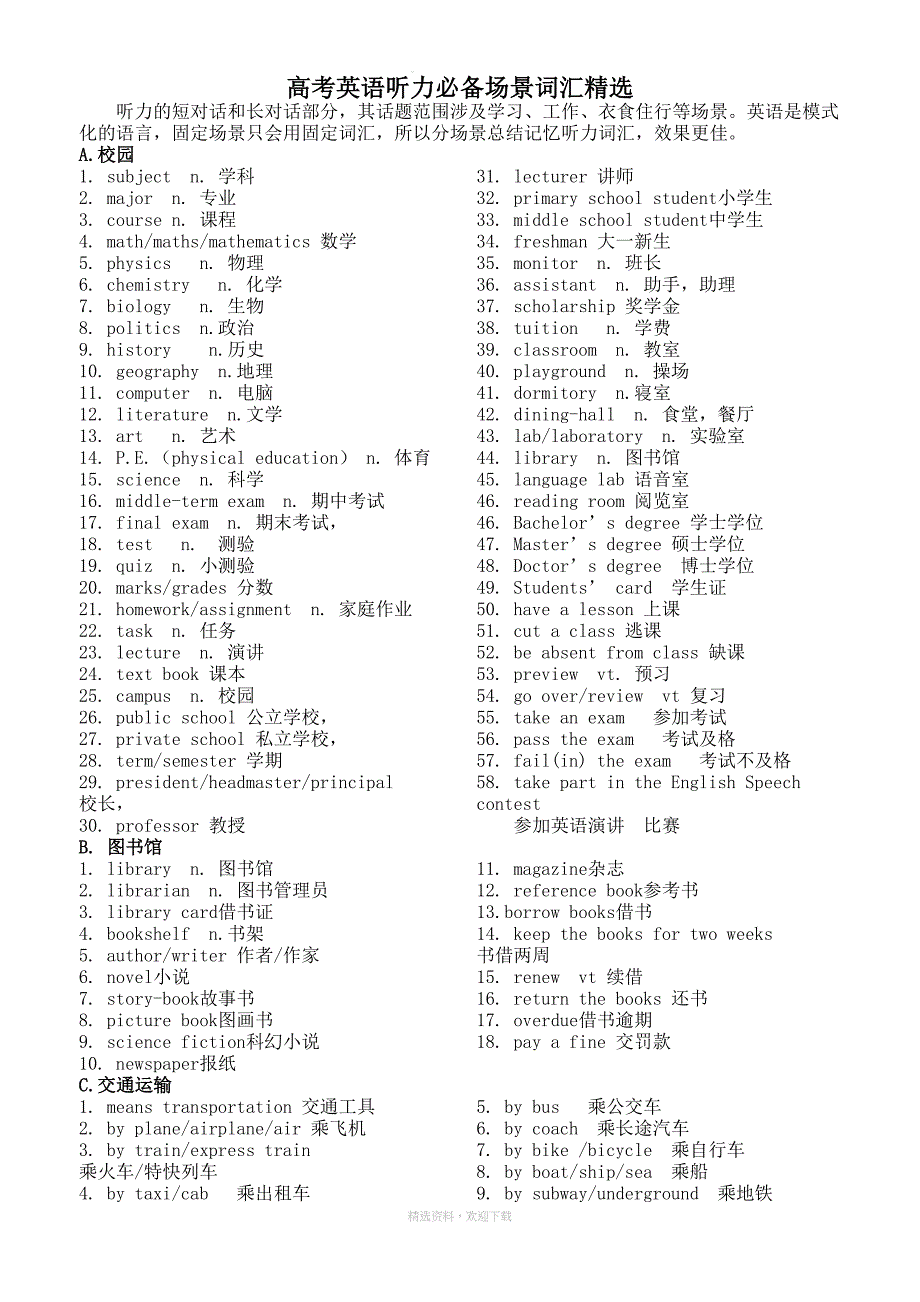 高考听力常见和高频单词(最完整)(DOC 9页)_第1页