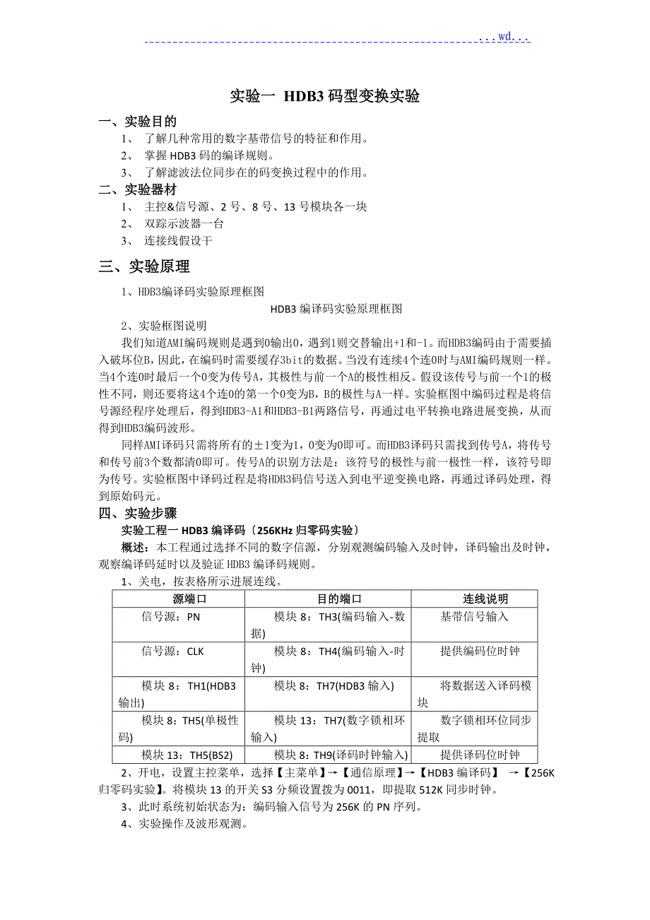 实验一 HDB3码型变换实验_第1页