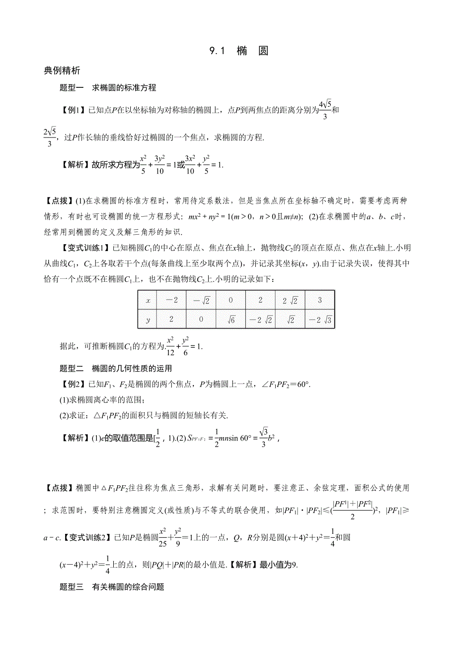 高考圆锥曲线典型例题必考_第1页