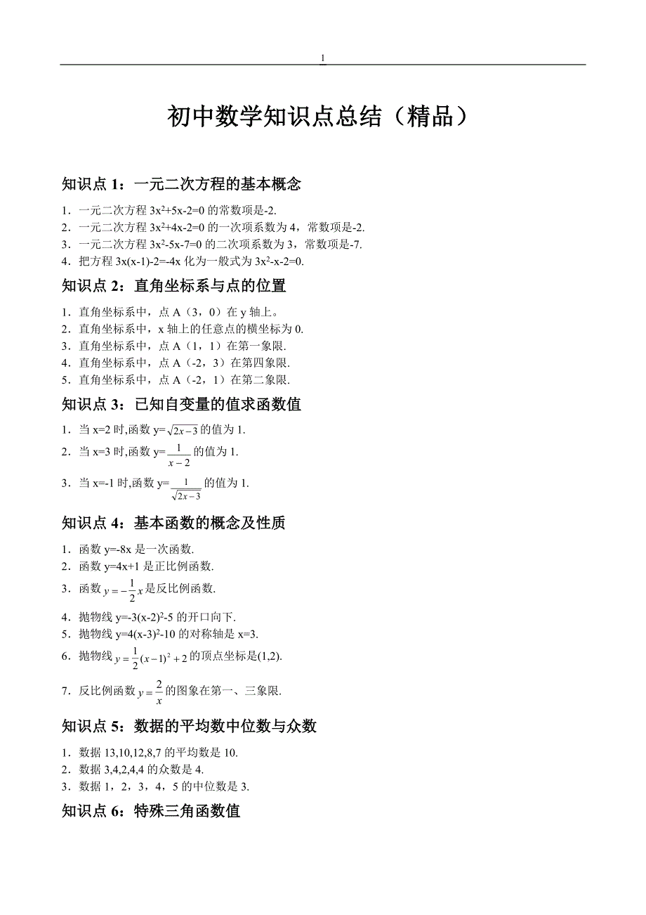 初中数学知识点总结(精品)_第1页