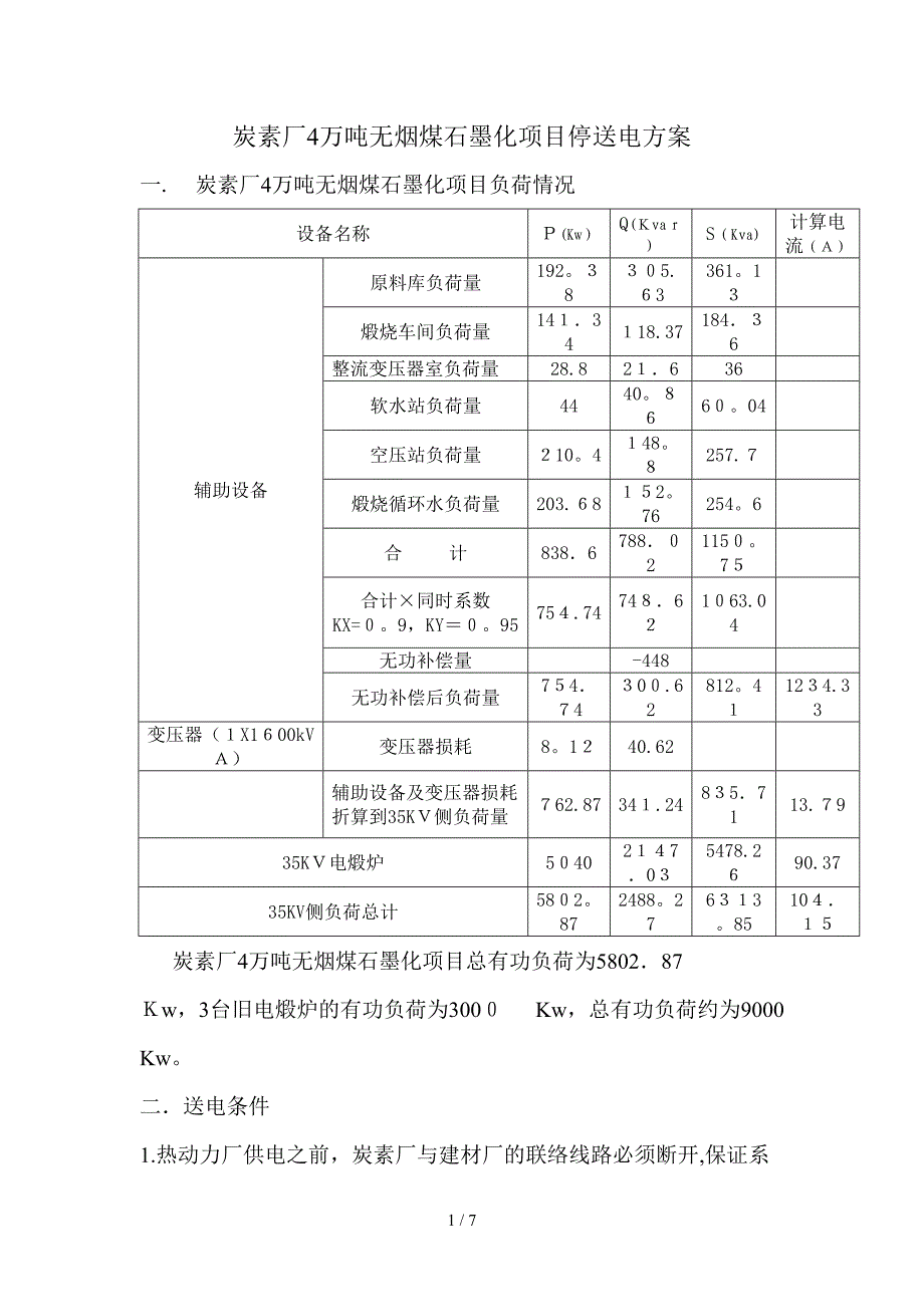 炭素厂4万吨石墨化项目试运行停送电方案_第1页