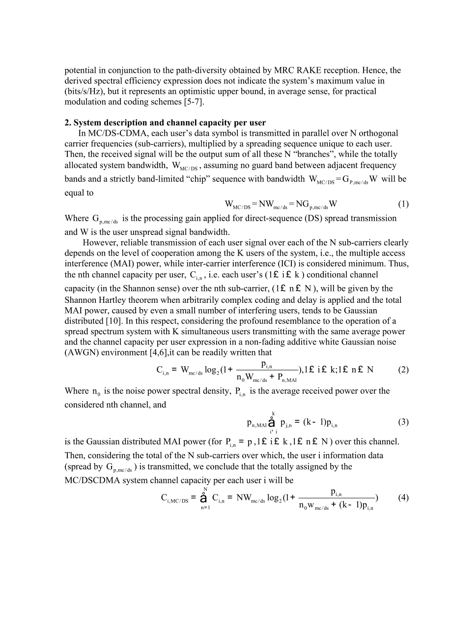 外文翻译--瑞利衰落环境下单蜂窝多载波DS-CDMA系统的频谱效率.doc_第2页