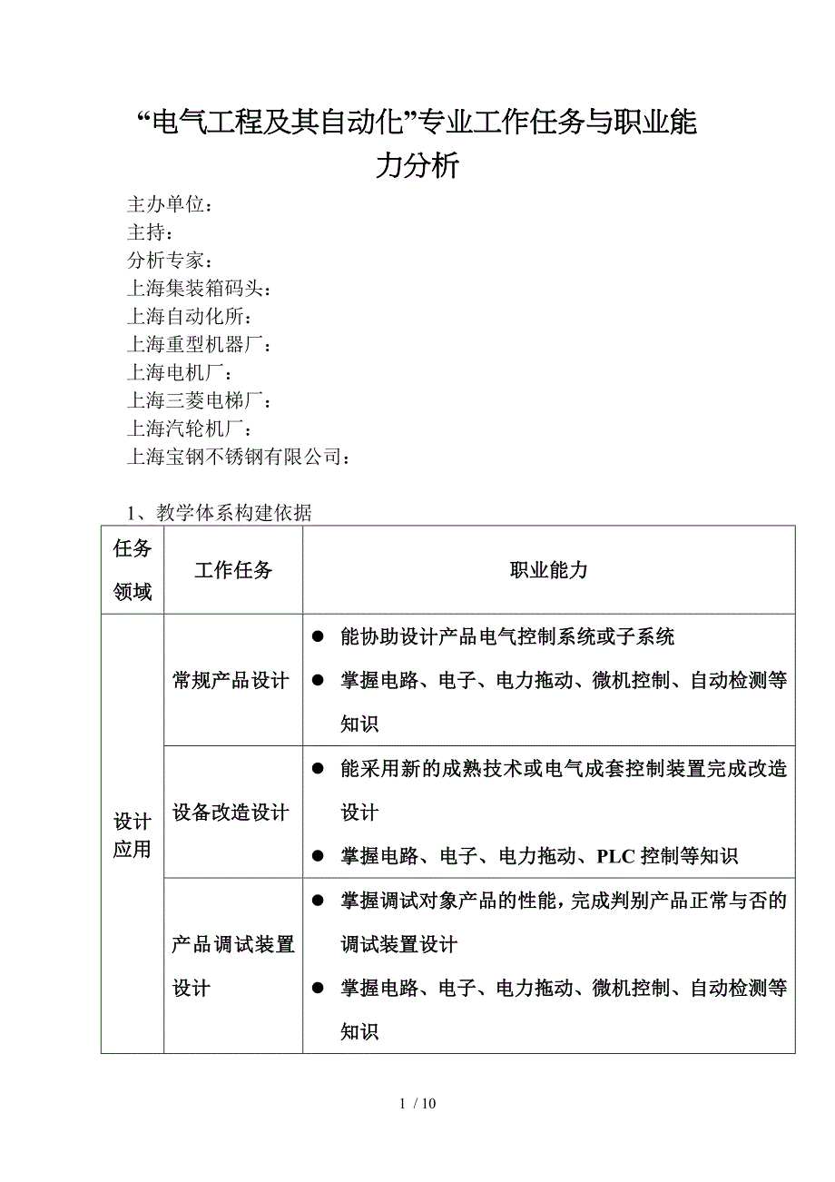 电气工程及其自动化专业工作任务及职业能力分析_第1页