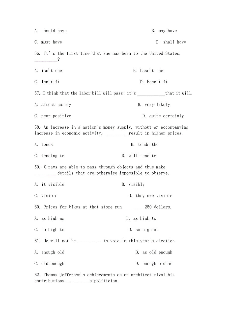 专四模拟试题附参考答案_第4页