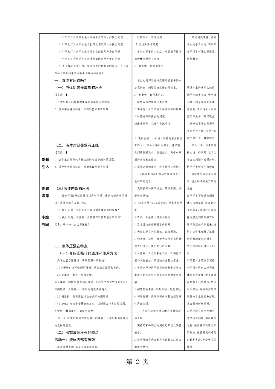 2023年苏科版物理八年级下册液体的压强 教案.doc_第2页