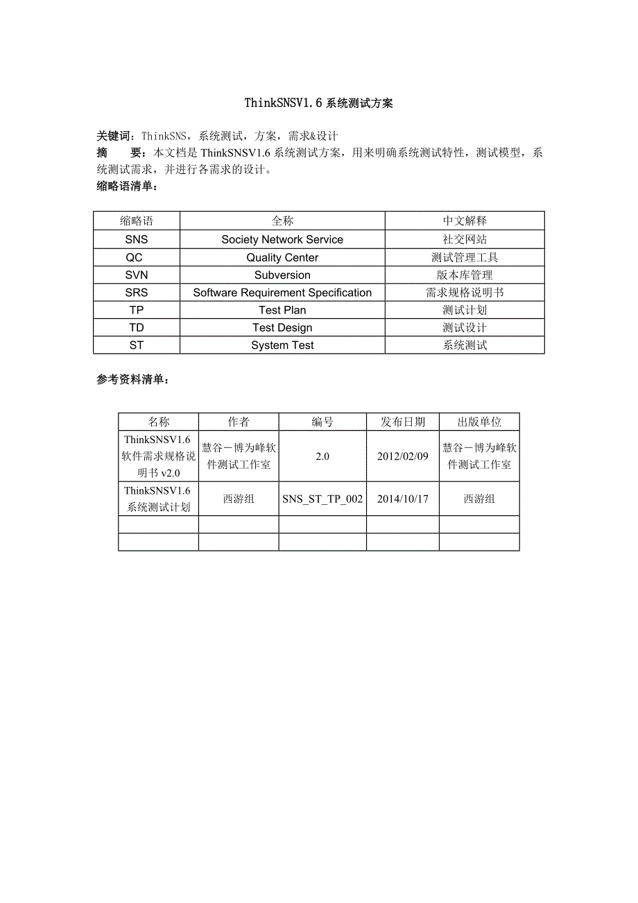 No.6 ThinkSNS 系统测试方案 西游组.docx_第4页