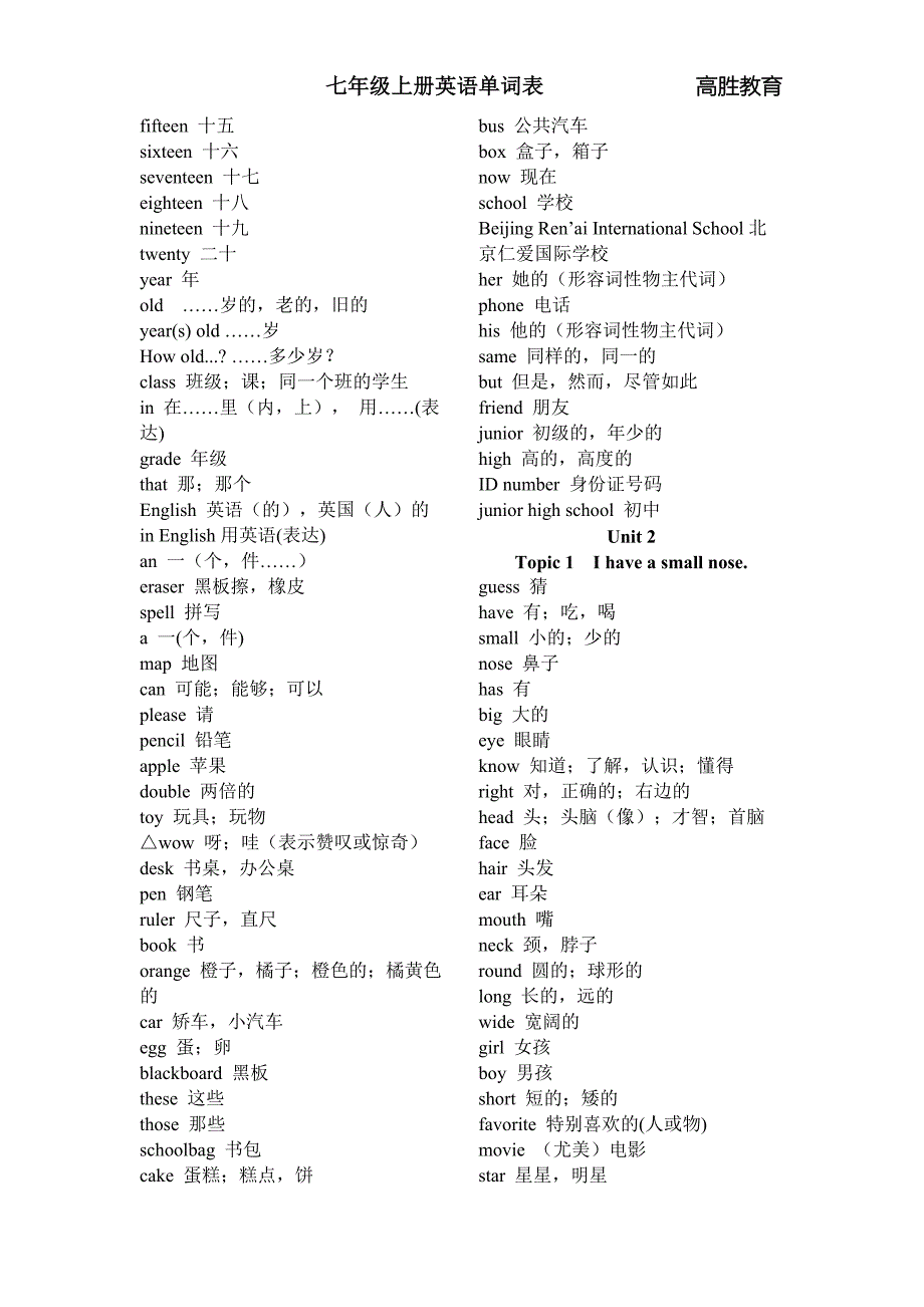 仁爱七年级上册英语单词表_第2页