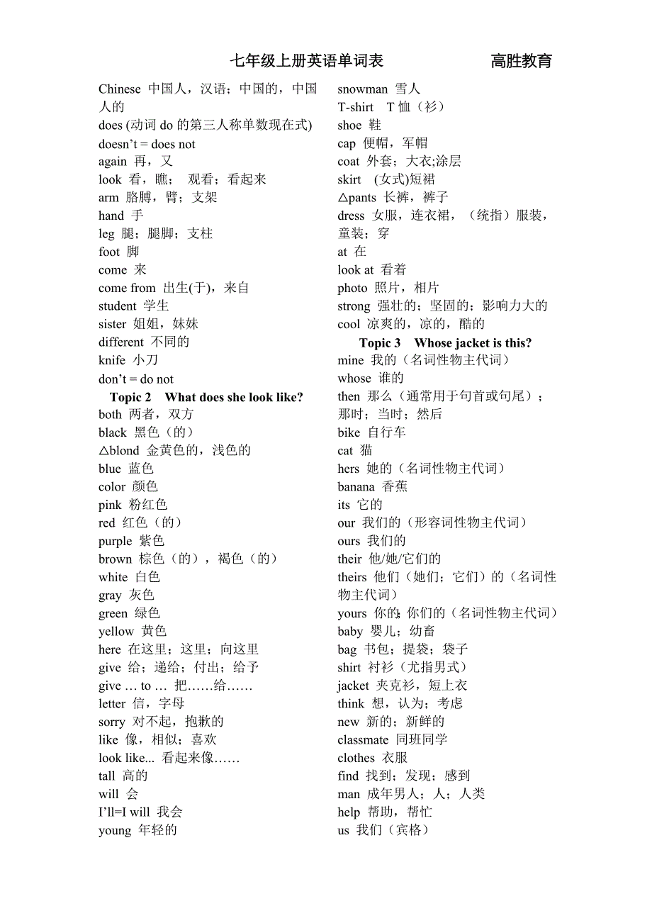 仁爱七年级上册英语单词表_第3页