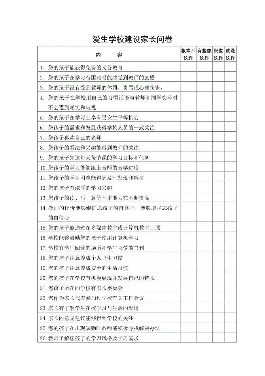 爱生学校建设家长问卷_第1页