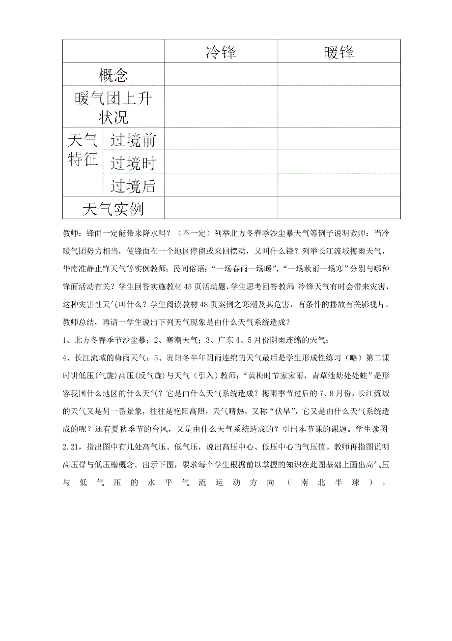 精品地理人教版一师一优课必修一教学设计：第二章-第三节《-常见天气系统》3-Word版含答案_第3页