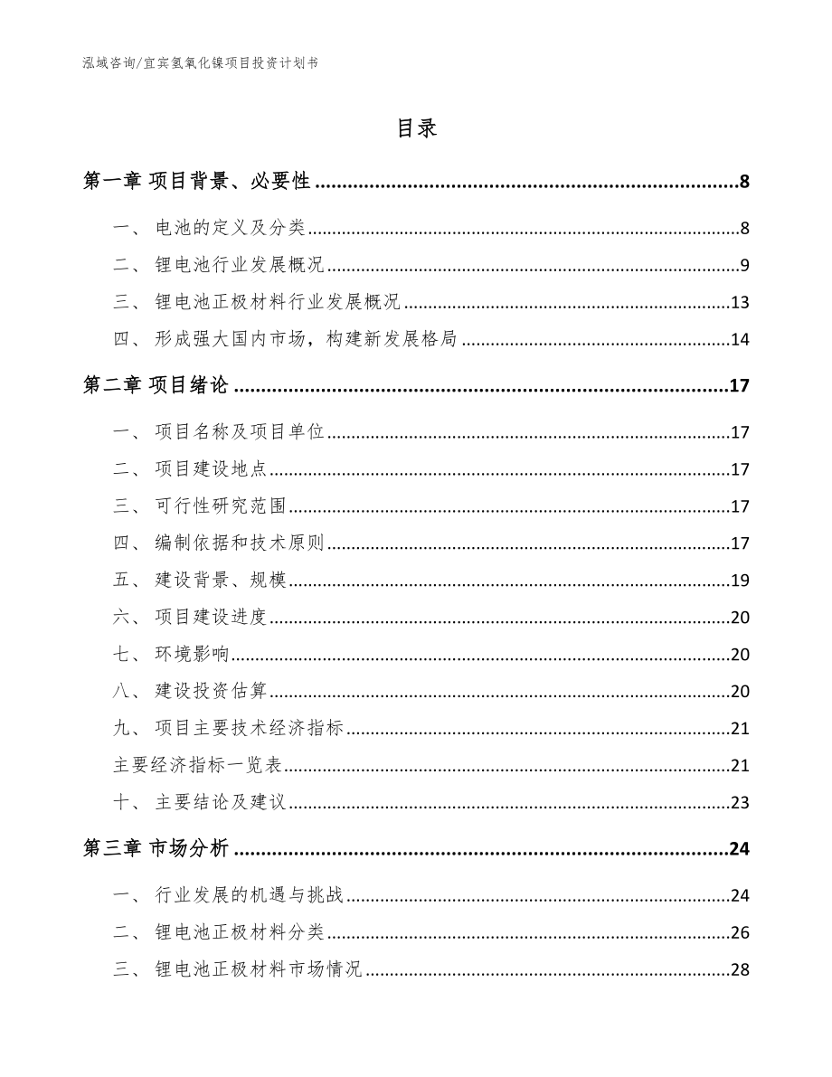 宜宾氢氧化镍项目投资计划书_参考模板_第1页