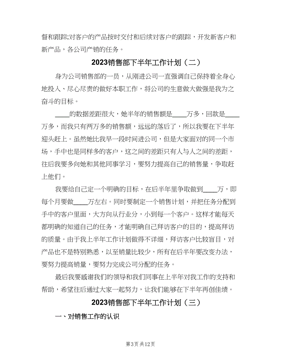 2023销售部下半年工作计划（五篇）.doc_第3页