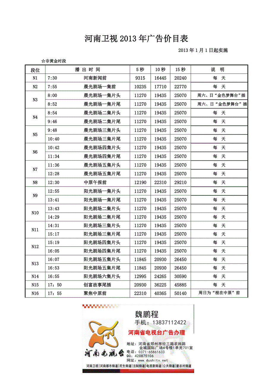 河南卫视2013年广告价格表_第1页