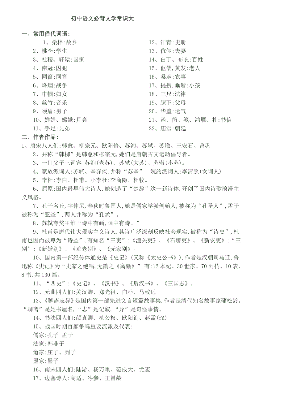 2022年初中语文必背文学常识大全_第1页