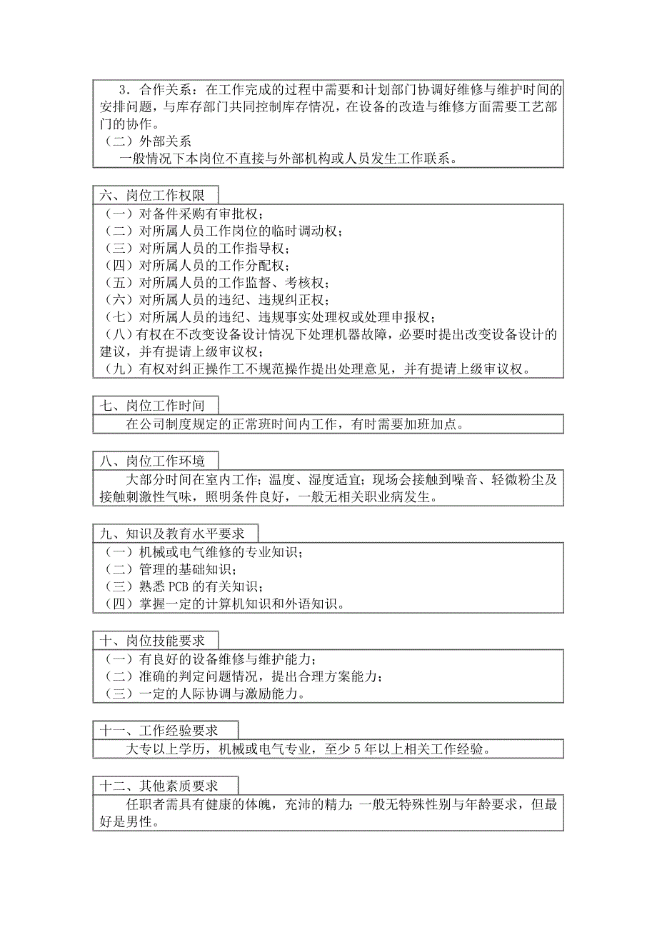 设备维护主管工作说明书.docx_第2页